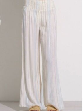 Elan Cream with Iight Blue Stripes Wide-Leg pants